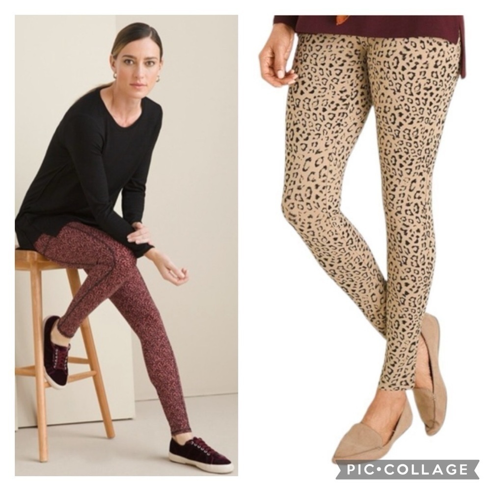 2 pr. Chico’s Zenergy Black Maroon & Tan Black Cheetah Print Leggings
